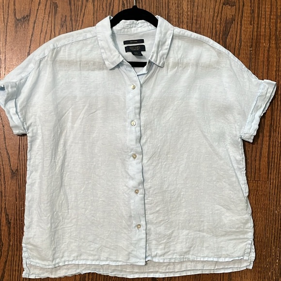 Rachel Roy blue linen shirt size M - Picture 3 of 6